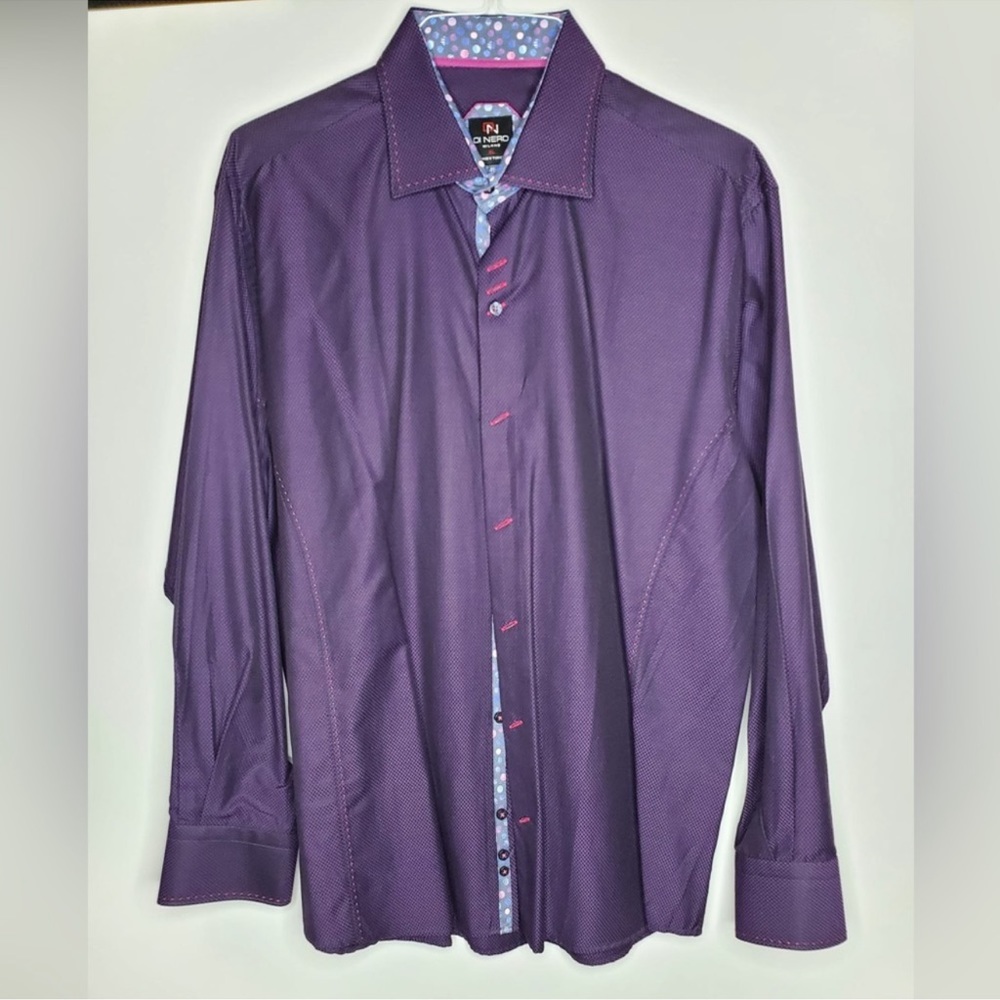Di Nero Milano Purple Italian long sleeve textured button down dress shirt XL